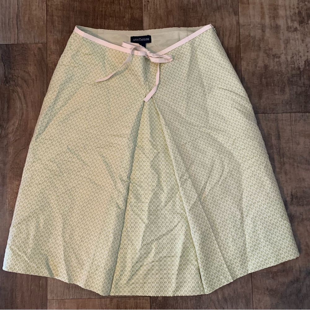 Ann Taylor embroidered cream and mint A line skirt